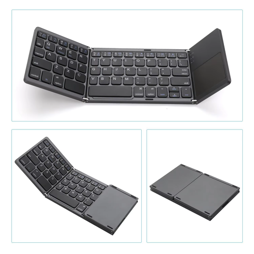 Portable Mini Bluetooth Touchpad Wireless Keyboard, 3-Level Foldable Keyboard