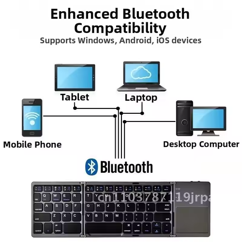 Portable Mini Bluetooth Touchpad Wireless Keyboard, 3-Level Foldable Keyboard