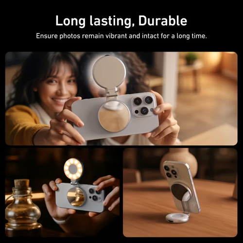 Magnetic beauty fill light for mobile phones, three-color temperature portable selfie mirror, rotating and stretchable pocket light