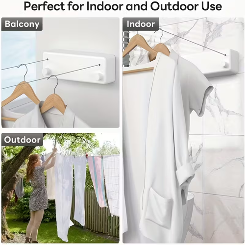 Wall-Mounted Retractable Steel Wire Rope Clothesline Rack Flexible Indoor Double Lines for Drying Clothing