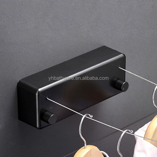 Wall-Mounted Retractable Steel Wire Rope Clothesline Rack Flexible Indoor Double Lines for Drying Clothing