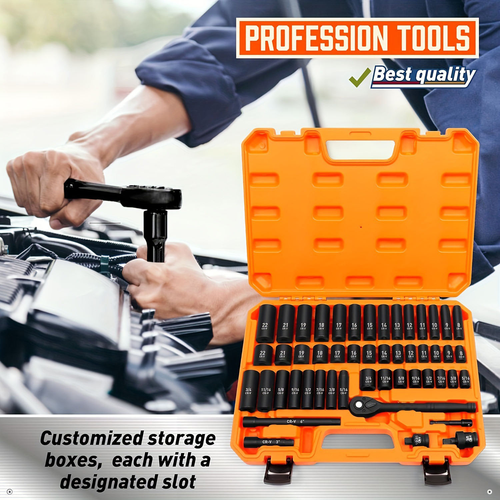 50PCS 3-8 Inch Dr. Pneumatic Impact Wrench With Set of Sockets Air Impact Sockets Set Socket Impact Wrench Set