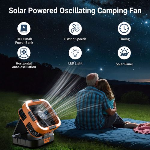 10000mAh High Capacity Portable LED Camping Light Solar Fan Lightweight Hurricane Emergency Design Outdoor Ventilation Battery