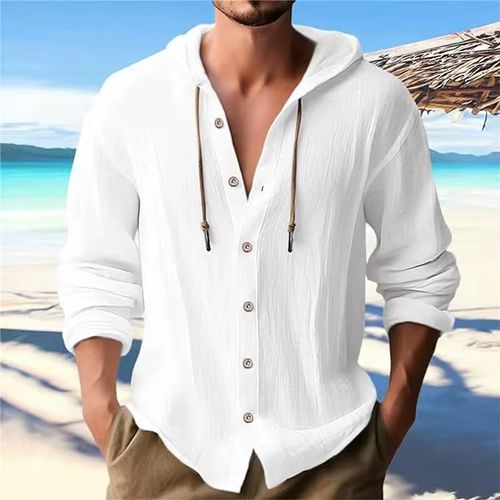 2025 Primavera e Verão Nova Camiseta Masculina com Capuz Cor Sólida Masculina Casual Top de Manga Comprida