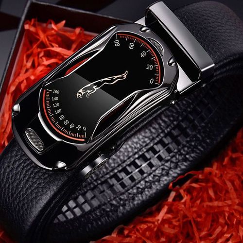 2 Piece Leather Automatic Buckle Belt Black Gold