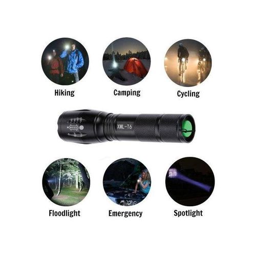 General LED Flashlight Powerful Torch Lamp Outddor Mini Portable - Waterproof - Zoomable - Black