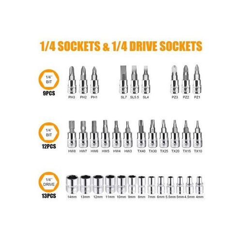 Mythco 46Pcs Socket Wrench Set - Auto Repair Tool Kit Black