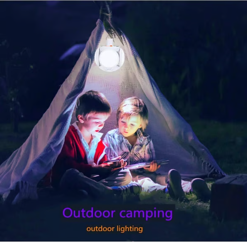 Solar-powered charging bulb for camping and household use, super bright, energy-saving, foldable, football-shaped LED light.