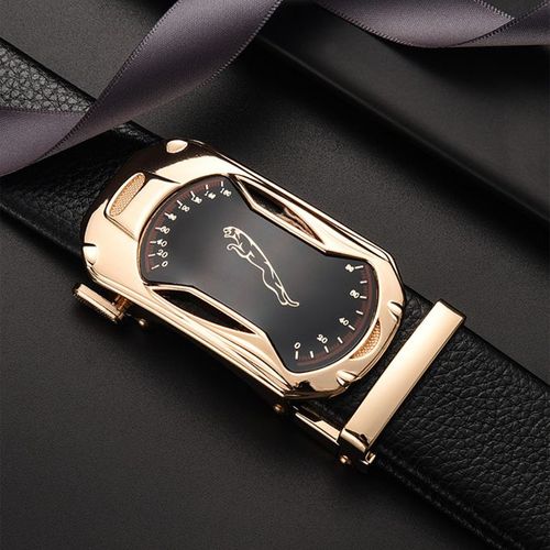 2 Piece Leather Automatic Buckle Belt Black Gold