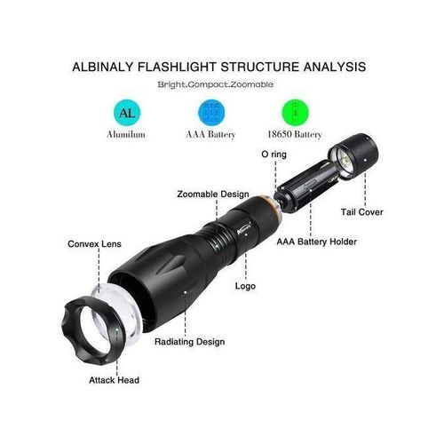 General LED Flashlight Powerful Torch Lamp Outddor Mini Portable - Waterproof - Zoomable - Black