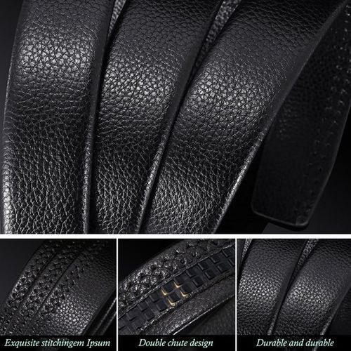 2 Piece Leather Automatic Buckle Belt Black Gold