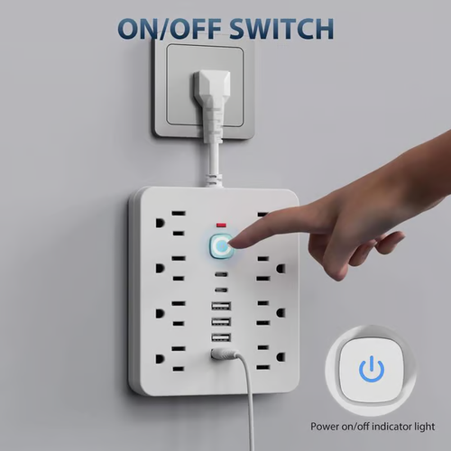 14-in-1 Power Strip with Switch  Surge Protection Multifunctional Power Strip with 8 AC Outlets  4 USB  2 Type-C