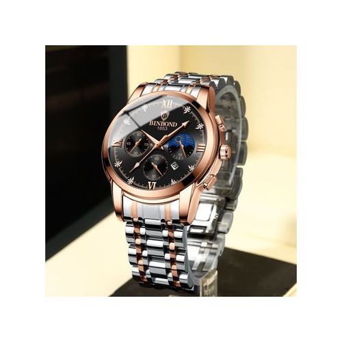 BINBOND Men's Watch Fashion Waterproof Sport Quartz Business Watch   Gold silver