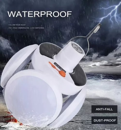 Solar-powered charging bulb for camping and household use, super bright, energy-saving, foldable, football-shaped LED light.