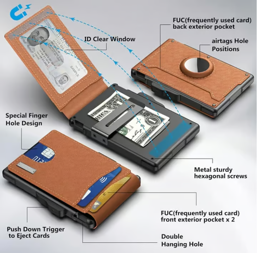 🔥Hot Sale -49% OFF!✨Wallet for Men - With Pop Up Aluminum Case Money Clip Slim Leather Slots Credit Card Holder RFID Blocking Bifold Minimalist Wallet