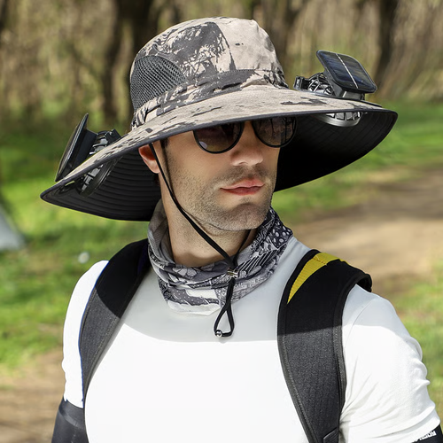 🔥Wide Brim Solar Fan Outdoor Fishing Hat - Solar and USB Charging