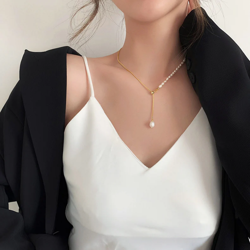 Y Knot Natural Pearl Gold Necklace