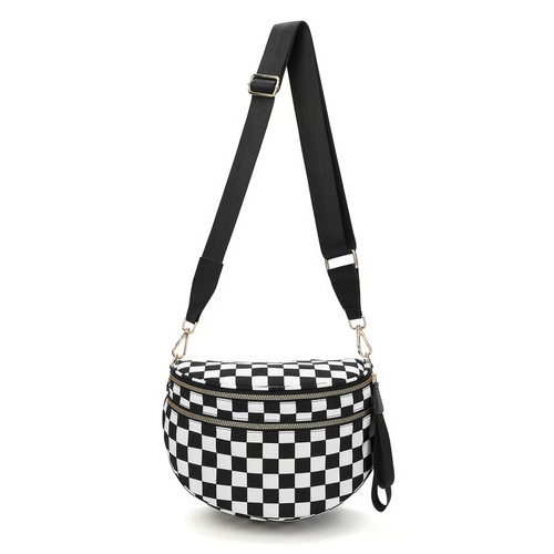 🔥Black and White Checkered Nylon Bum Bag