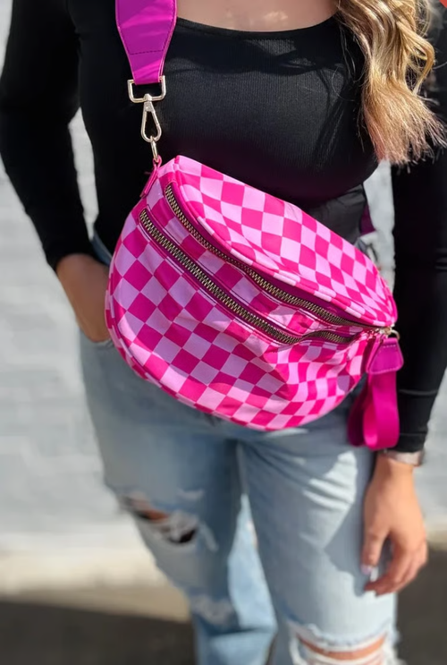 🔥Black and White Checkered Nylon Bum Bag