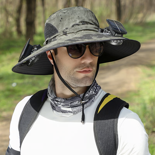 🔥Wide Brim Solar Fan Outdoor Fishing Hat - Solar and USB Charging