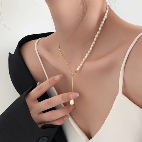 Y Knot Natural Pearl Gold Necklace