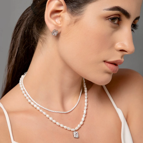 Perla - Natural Pearl Necklace & Pure Silver Chain Two together