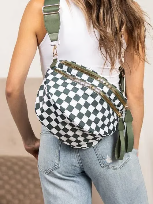 🔥Black and White Checkered Nylon Bum Bag