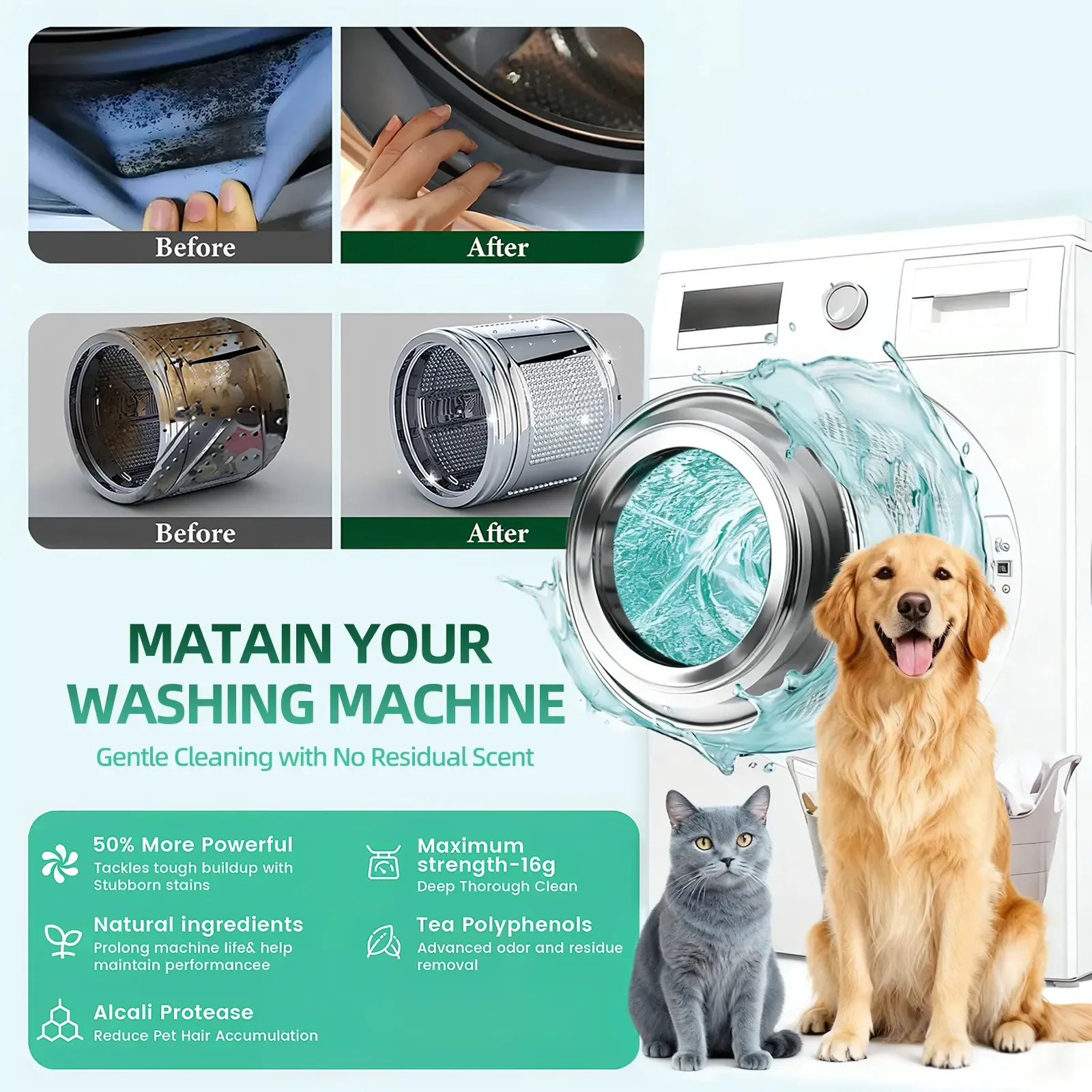 Washing Machine Cleaner Tablets 12 pack pet safe eco friendly cleaning tablets neutralizes pet related odors deep cleans grime keeps washing machine fresh easy to use