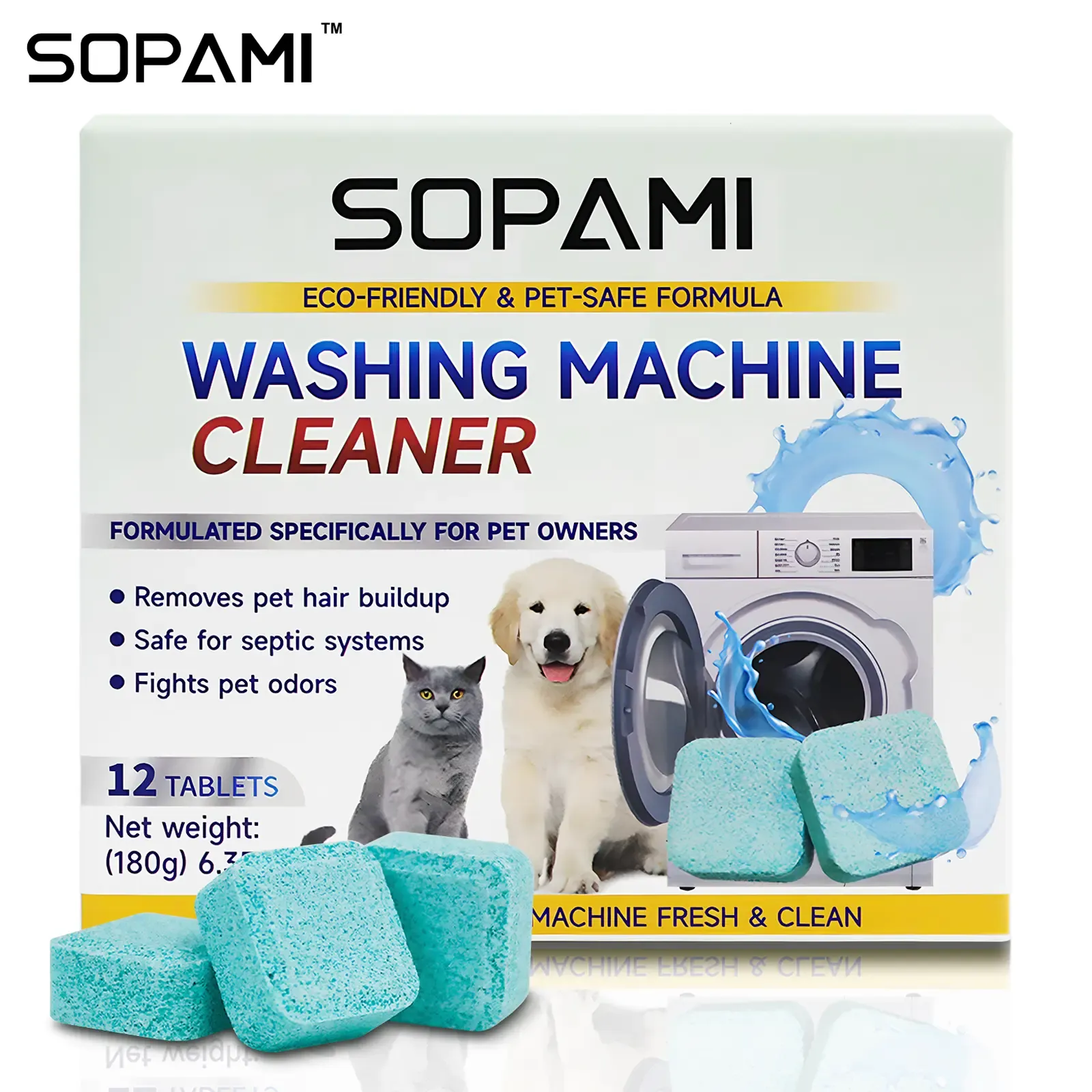 Washing Machine Cleaner Tablets 12 pack pet safe eco friendly cleaning tablets neutralizes pet related odors deep cleans grime keeps washing machine fresh easy to use