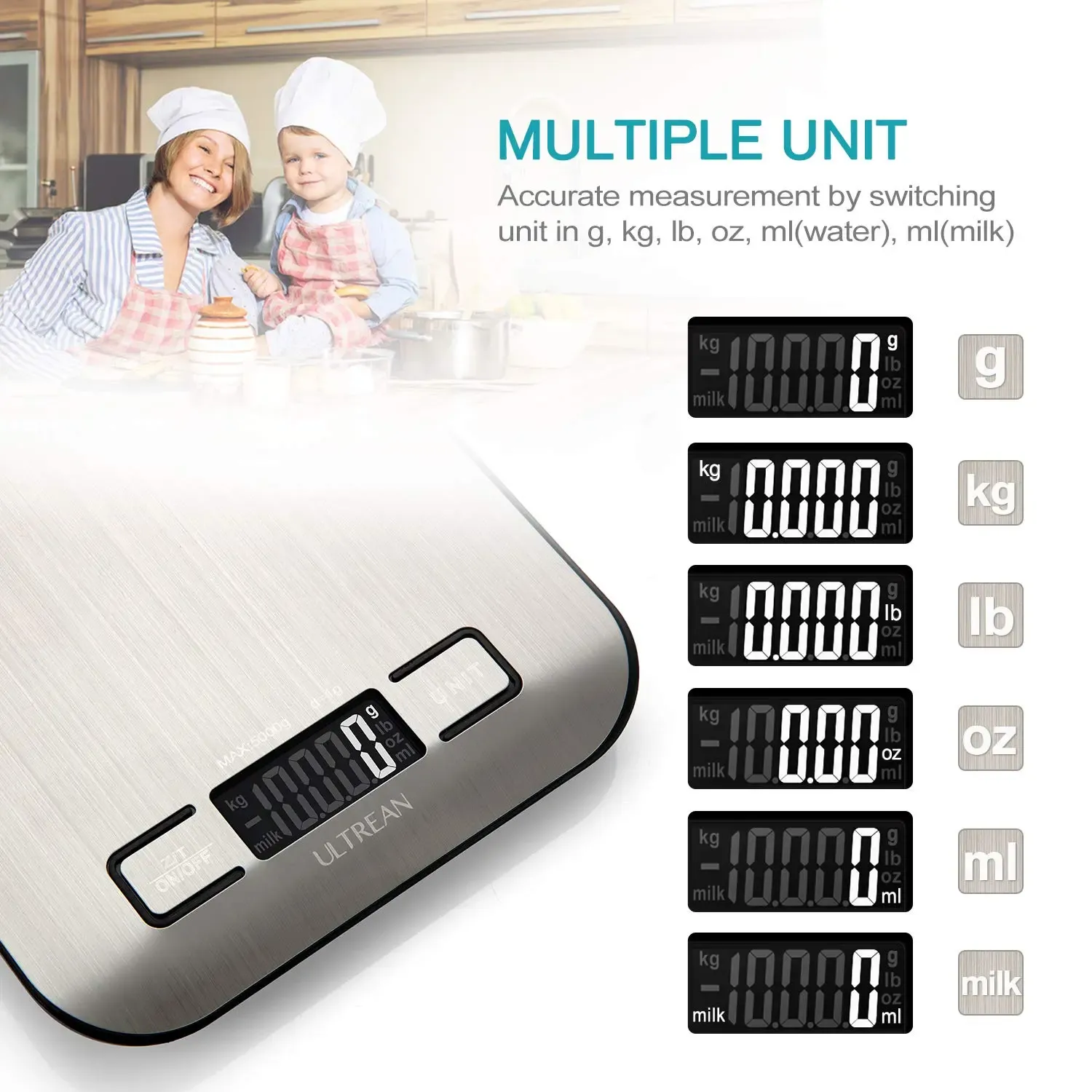 Ultrean Food Scale, Digital Kitchen Scale for Baking Cooking and Meal Prep, 6 Units with Tare Function, 11lb (Batteries Included)