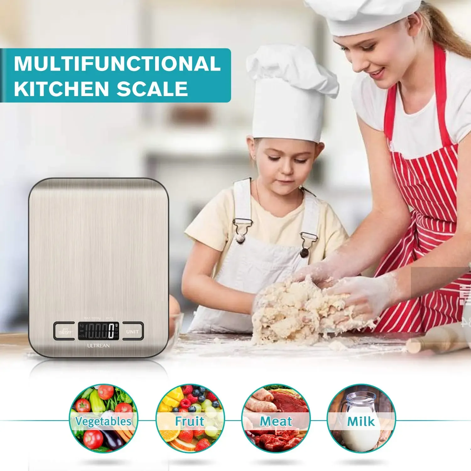 Ultrean Food Scale, Digital Kitchen Scale for Baking Cooking and Meal Prep, 6 Units with Tare Function, 11lb (Batteries Included)