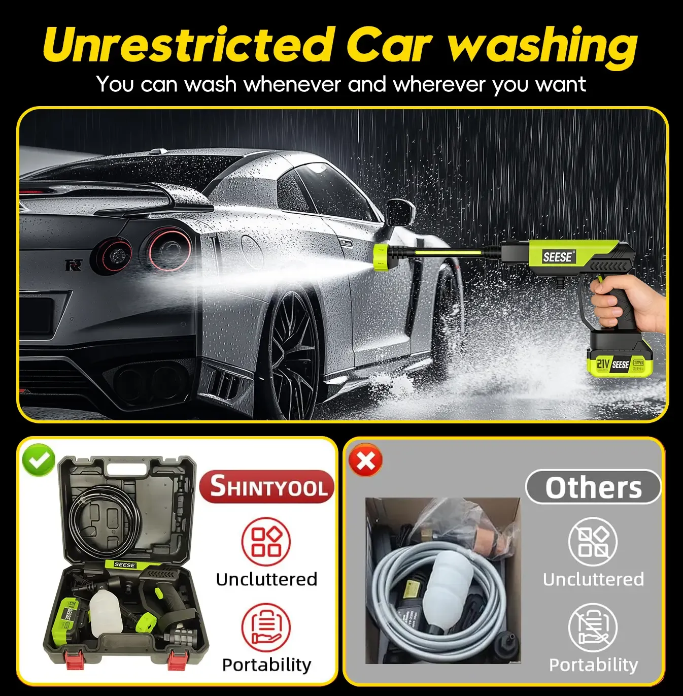 Cordless Pressure Washer and Single Port Charger Base, Bottle Portable Washer for Car,Home Cleaning  Garden Watering