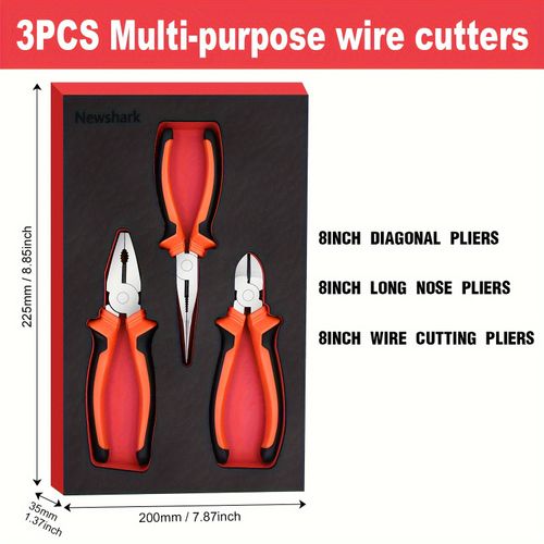 3 Piece DIY Industrial Grade Pliers Set Includes 8 Long Nose Diagonal Cutting Combination Plpliers High Carbon Steel