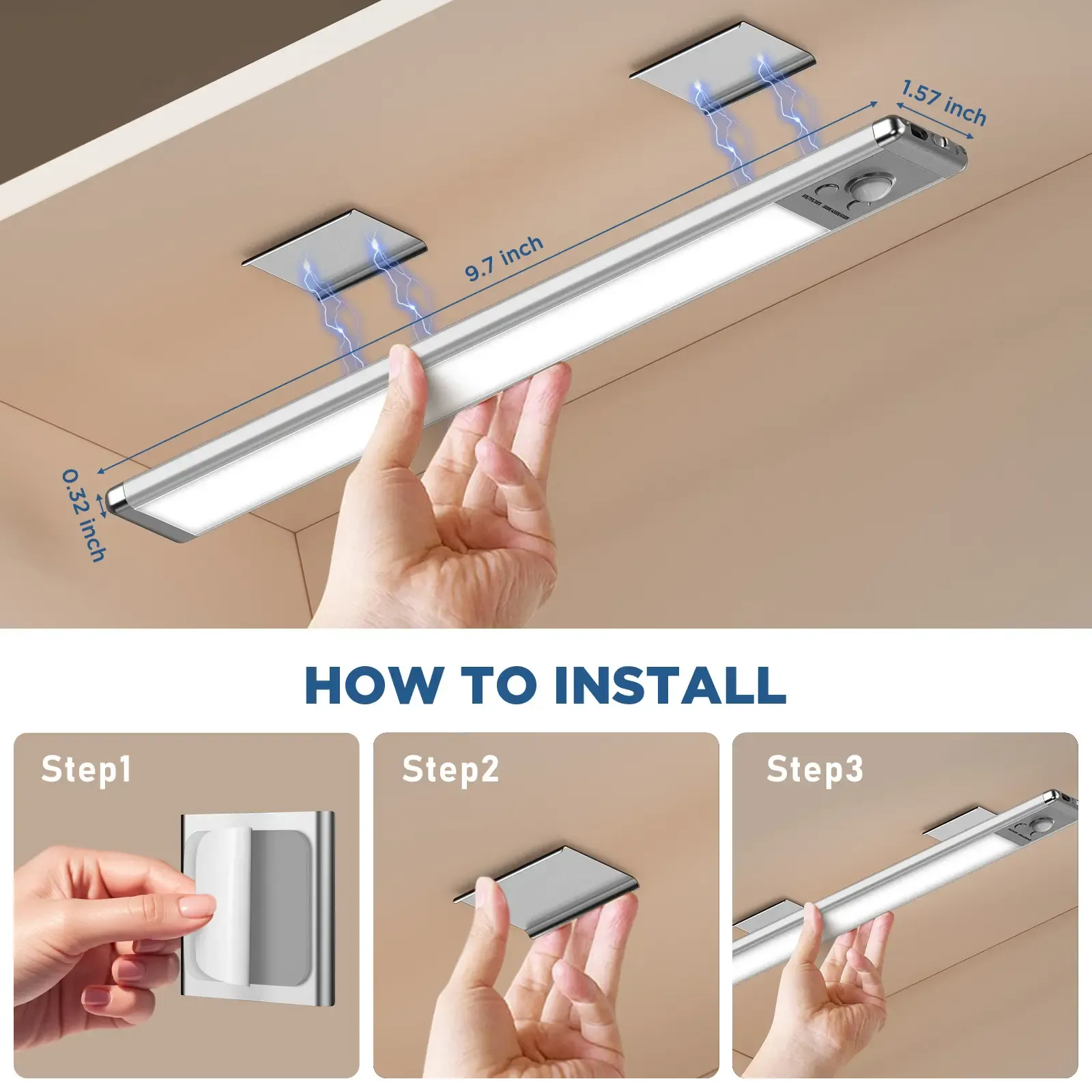 nder Cabinet Lights,Motion Sensor Night Light Indoor,1500mAh USB Rechargeable Light,Magnetic Installation Dimmable Lights for Kitchen,Wardrobe,Pantry, Closet,Bathroom,Stairs,Sink Cabinet,Garage
