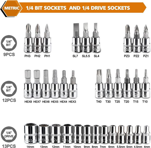 46-Piece Socket Wrench Tool Set (Automotive Repair Kit)