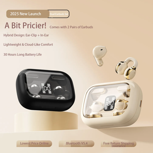 True Wireless Bluetooth Earphones — OWS Clip-on Ear-hook Style Sports Headphones with Ultra-Long Battery Life