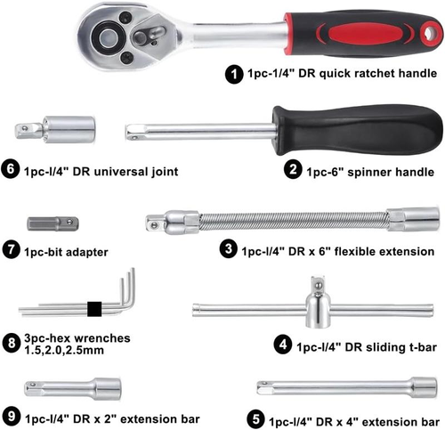 46-Piece Socket Wrench Tool Set (Automotive Repair Kit)