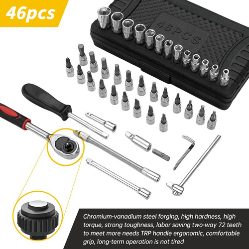 46-Piece Socket Wrench Tool Set (Automotive Repair Kit)