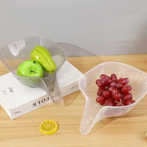 Multifunctional rice-washing and vegetable-washing basin water-draining basket, household kitchen and living room fruit and vegetable storage tray, water-draining basket