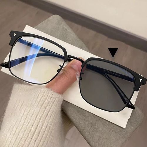 New Smart Color-Changing Eyebrow Frame Men's Business Trendy Semi-Rimless Women's Blue Light-Blocking Glasses Plain Glasses