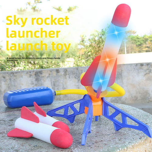 Interactive flying light-up rocket launcher foot toy for outdoor use in parks