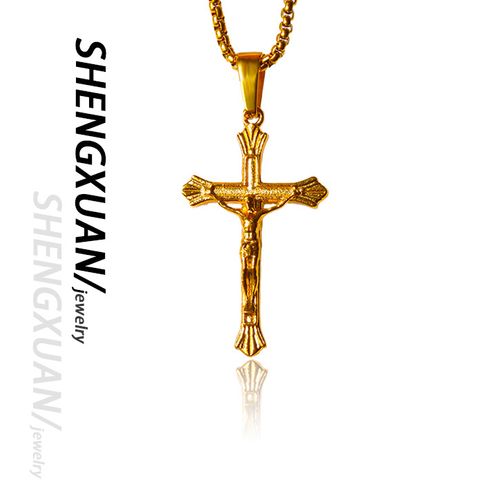 18K Gold-plated Cross Pendant Necklace for Men and Women, Personalized, Ins Style