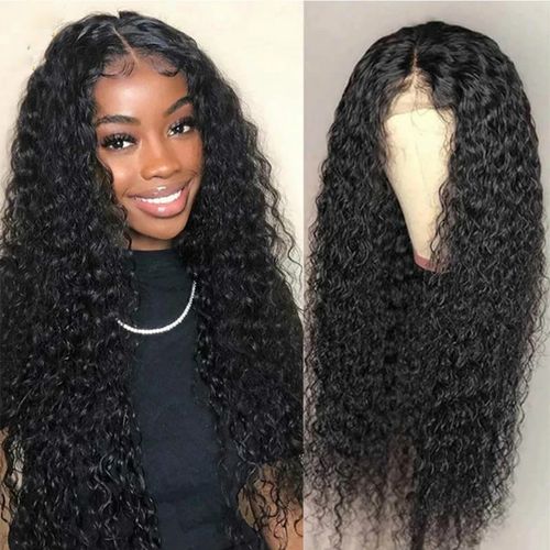 Wig for women with long curly hair, small curls, slightly curly, and a voluminous style.