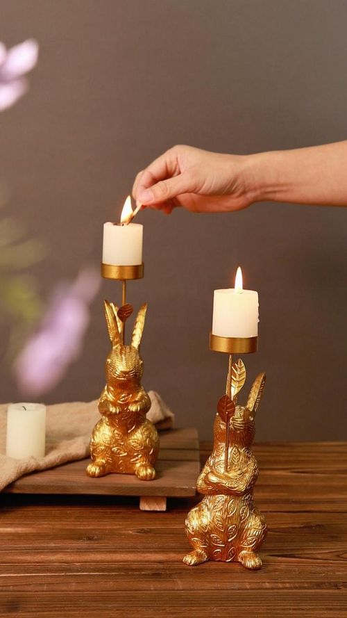 New Easter Bunny Candle Holder Ornament, Home Living Room TV Cabinet and Wine Cabinet Decor, Resin Craft