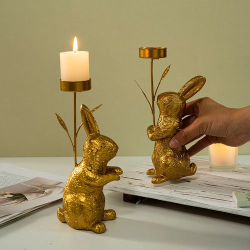 New Easter Bunny Candle Holder Ornament, Home Living Room TV Cabinet and Wine Cabinet Decor, Resin Craft