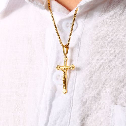 18K Gold-plated Cross Pendant Necklace for Men and Women, Personalized, Ins Style