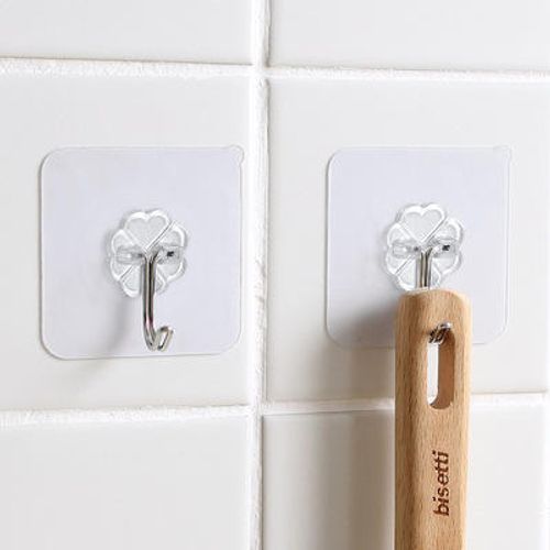 Strong adhesive wall-mounted transparent hook, no drilling required