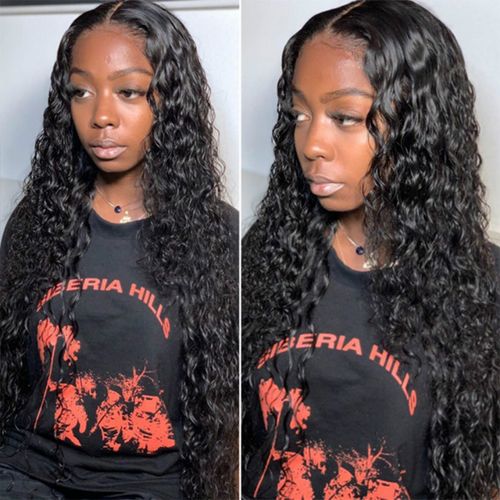 Wig for women with long curly hair, small curls, slightly curly, and a voluminous style.