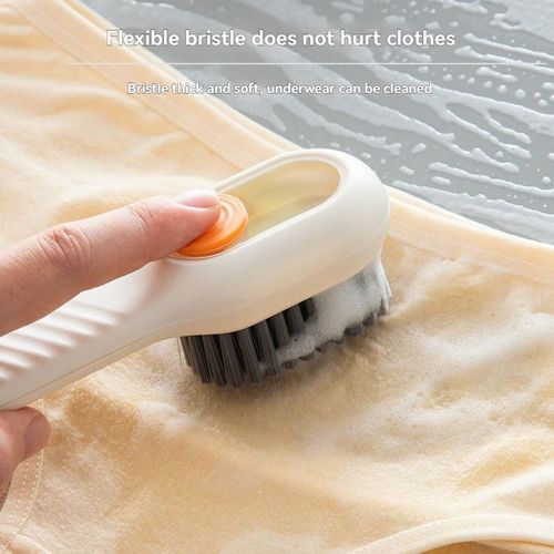 Multi-functional liquid-dispensing shoe brush, a household tool for pressing to dispense liquid and clean shoes