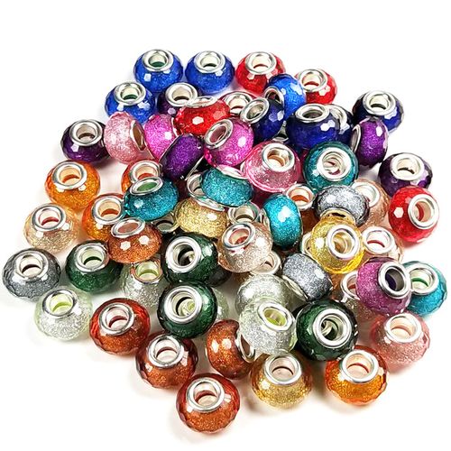 4mm Resin Cut Surface Fine Glittering Color Powder Large Hole Beads, Bracelet Beads